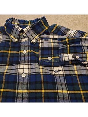 Vineyard Vines Whale Flannel Shirt Mens Medium Blue Plaid Slim Fit Button Down